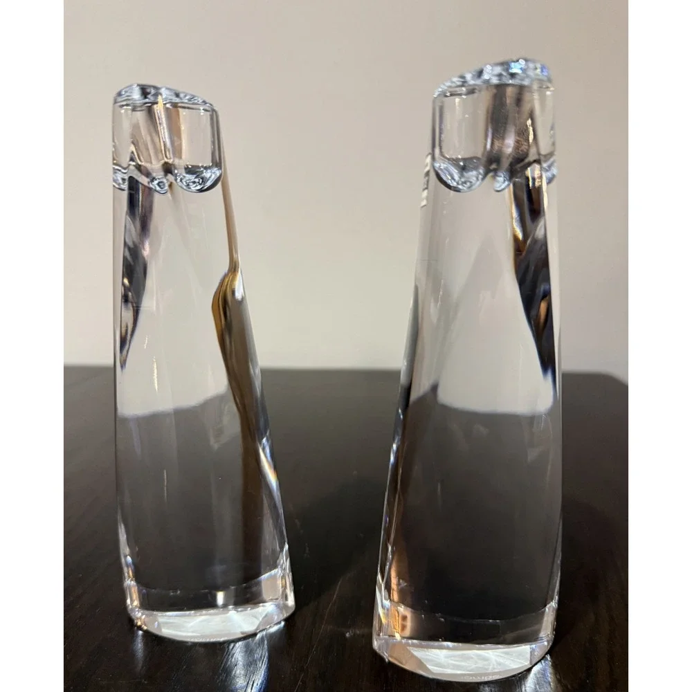 Nambe Crystal #5111 Taper Candle Holders Set of 2 Modern Sculptural Design